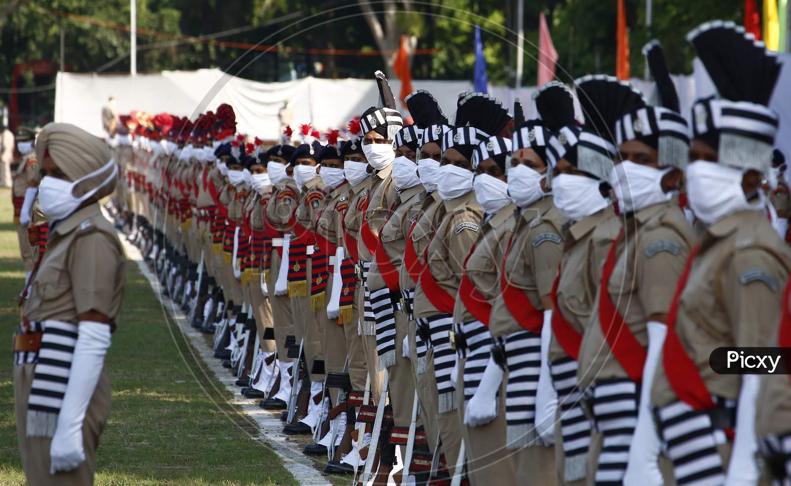 Policemen take part in India's 74th Independence Day celebrations In Chandigarh August 15, 2020
