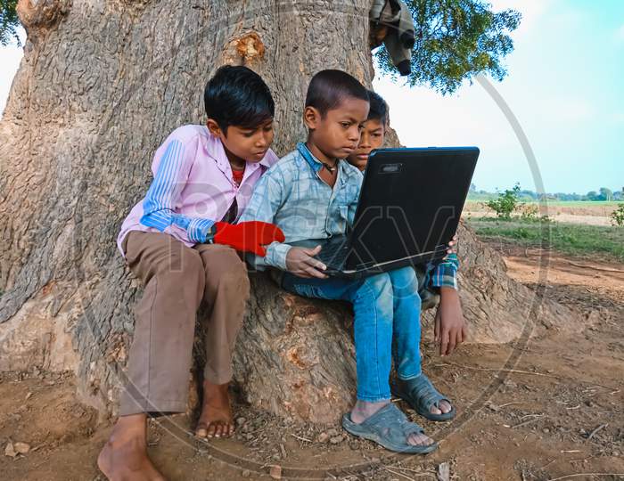 Indian Village Children Computer Education Awareness.