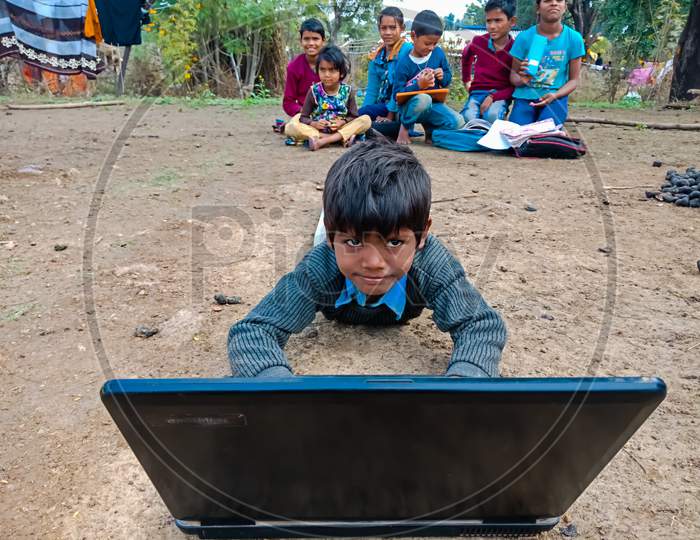 Indian Village Poor Kids Computer Education Awareness.