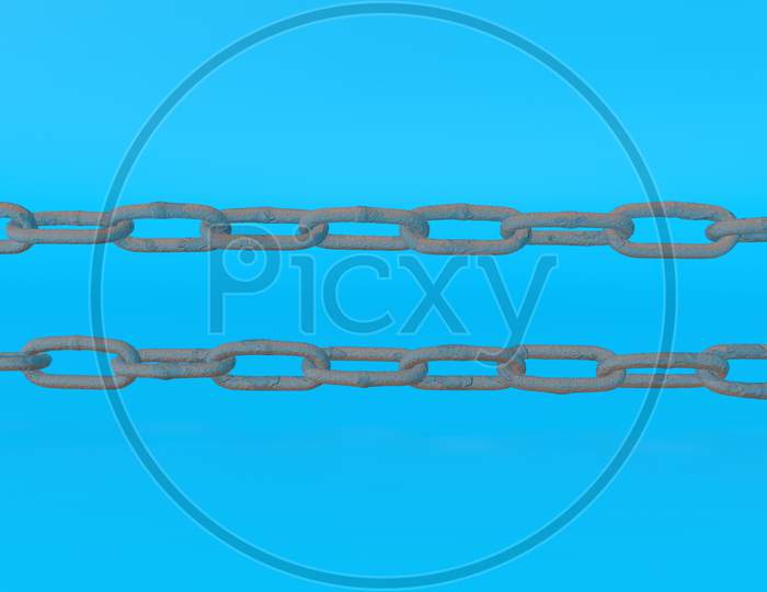 3D Render Rusty Chain Links Isolated On Blue Background
