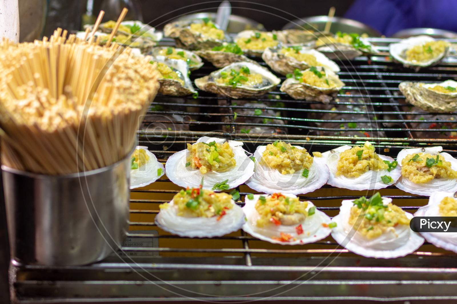 Oysters On The Street Market Food Stall In Luoyang Old City, Henan, China