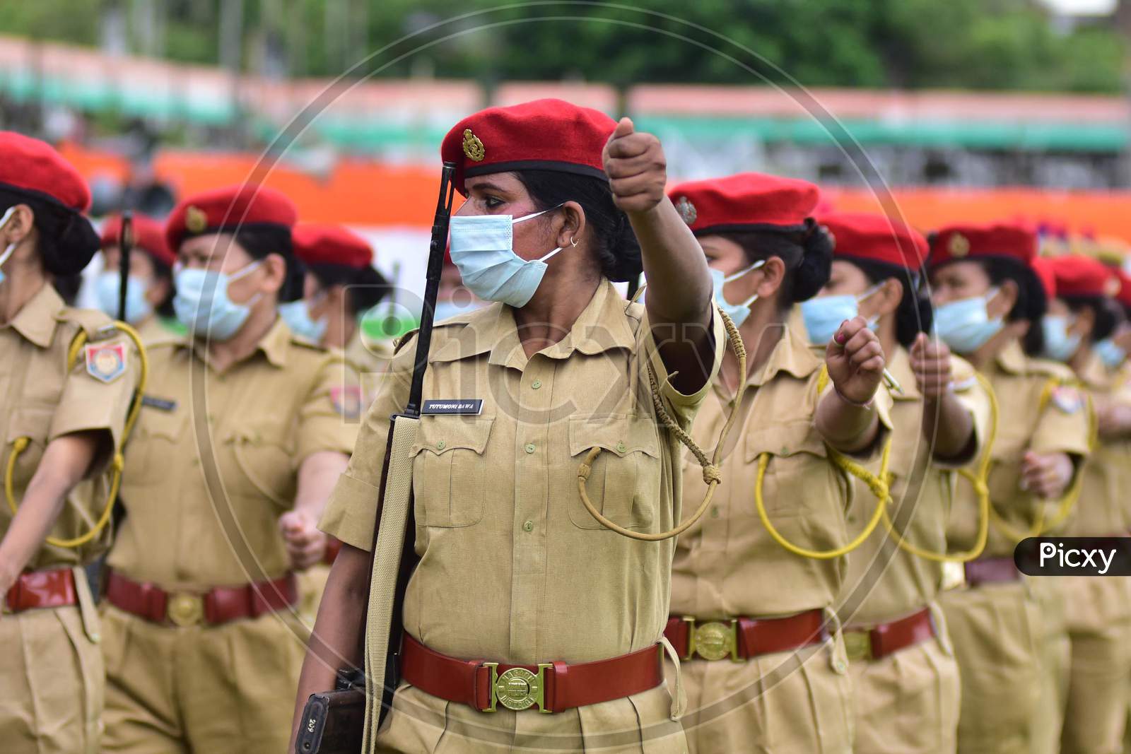 Assam Police Women Take Part On The Occasion of 74th Independence Day Celebrations At Nurul Amin Stadium In Nagaon District Of Assam On August 15, 2020