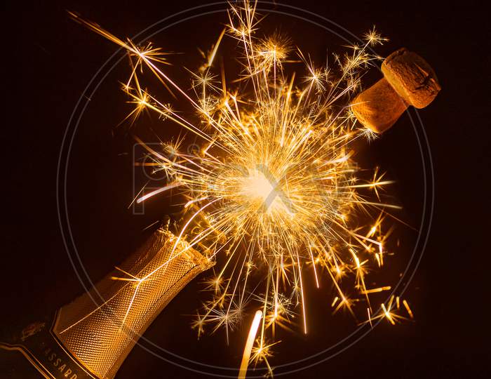 Sparking Wine Bottle With Beautiful Attractive Light