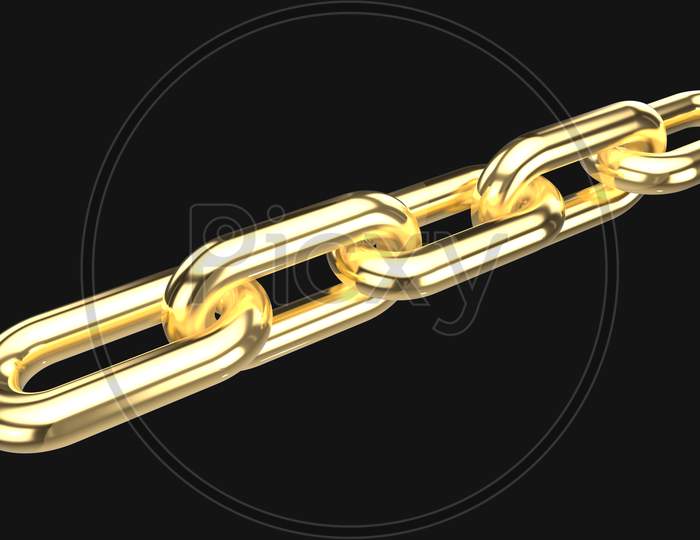 3D Render Gold Chain Links Isolated On Black Background
