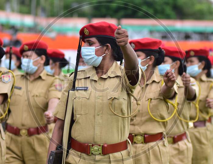 Assam Police Women Take Part On The Occasion of 74th Independence Day Celebrations At Nurul Amin Stadium In Nagaon District Of Assam On August 15, 2020
