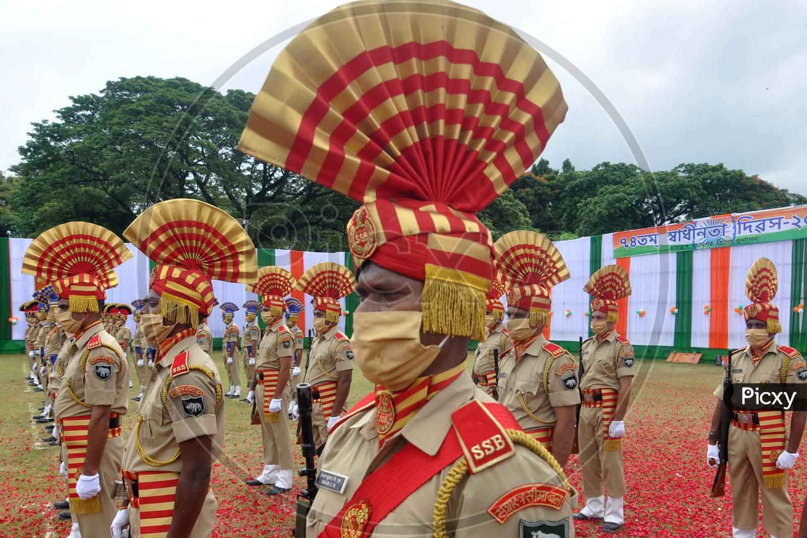 Soldiers participate during a parade on the occasion of 74th Independence day celebrations, In Guwahati on August 15, 2020.