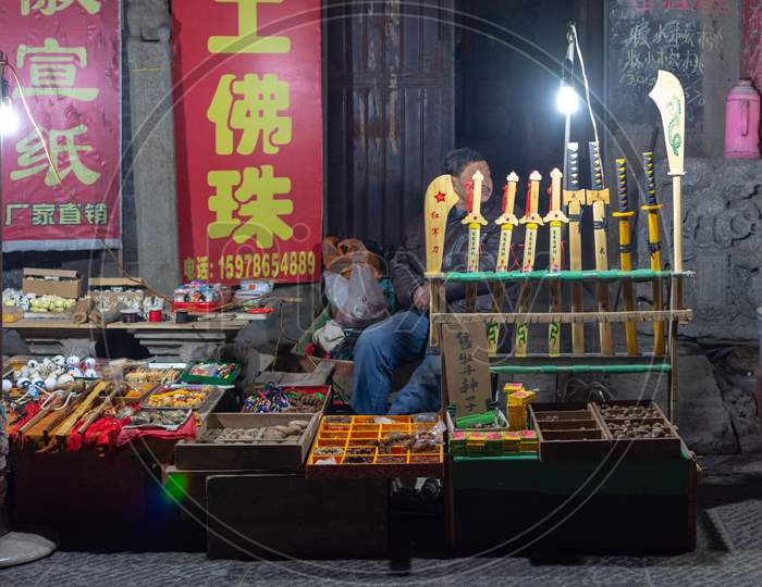 Man Selling Traditional Handicrafts In Luoyang Old Town, Henan, China