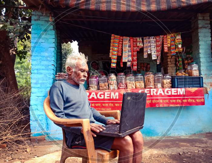 Indian Village Old People Computer Education Awareness.