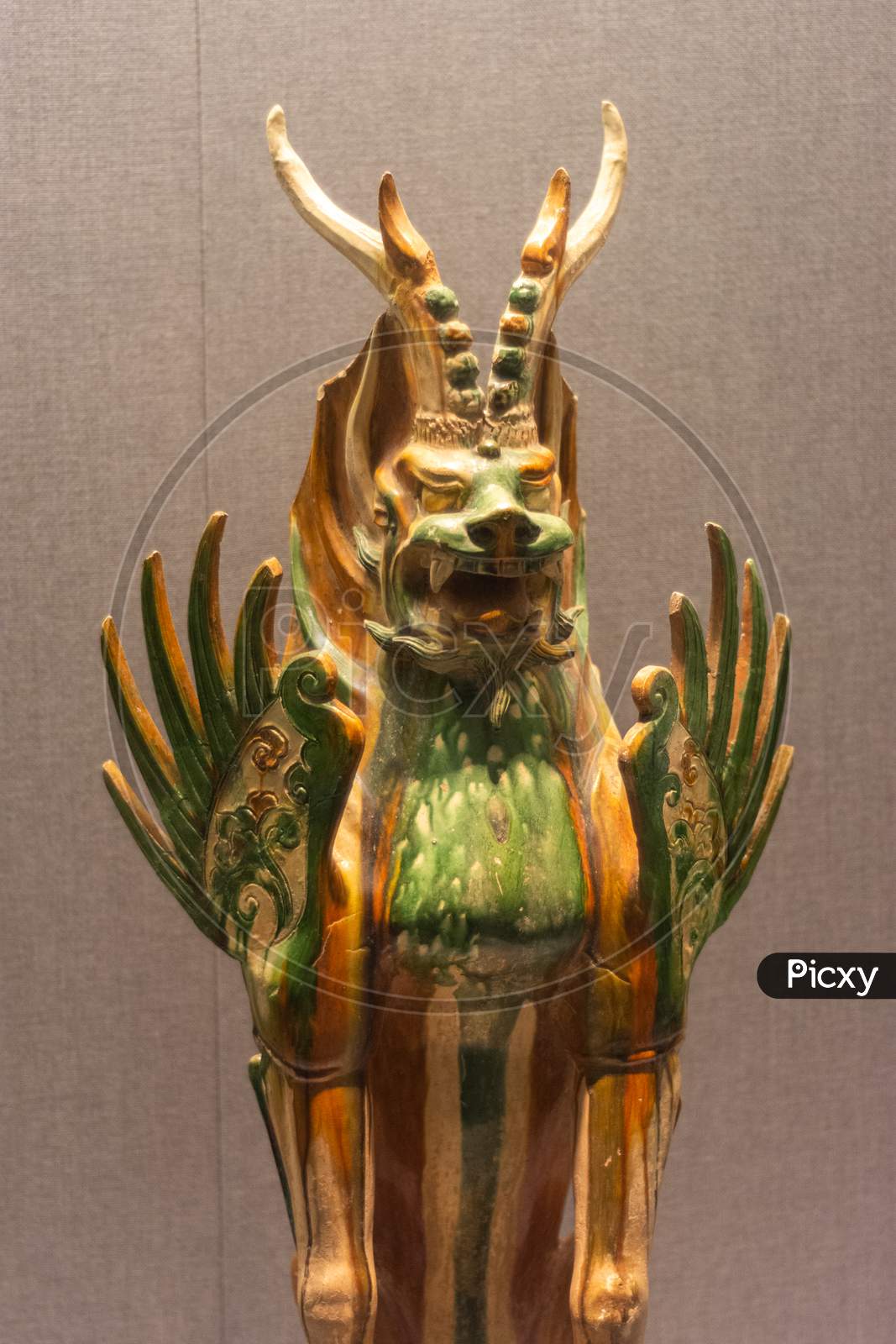 Tang Dynasty Clay Pottery Statue Of A Dragon In Luoyang Museum In Luoyang, China
