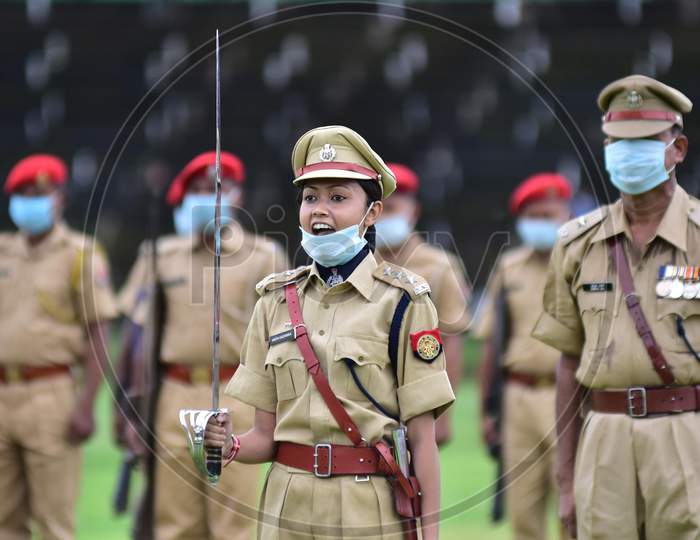 Parade Commander Shouts A Command During A Parade On The Occasion of 74th Independence Day Celebrations At Nurul Amin Stadium In Nagaon District Of Assam On August 15, 2020
