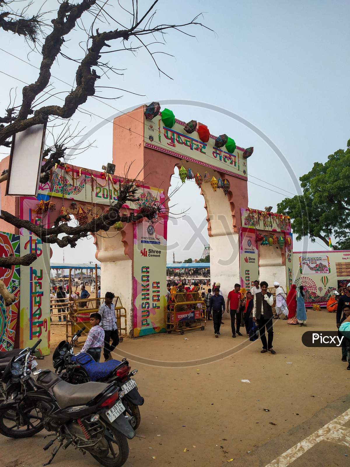 11 December 2019 Pushkar India. Entrance gate of pushkar fair ground.