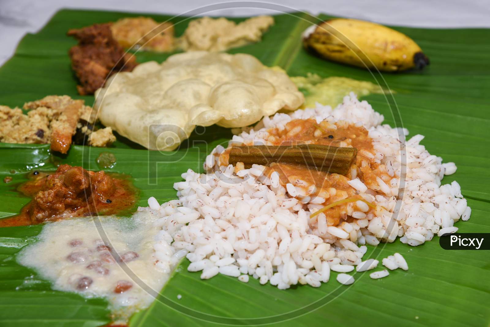 Onam sadhya, traditional Indian vegetarian lunch for Kerala festival