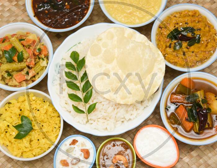 Onam Sadhya for Kerala festival, traditional Indian lunch