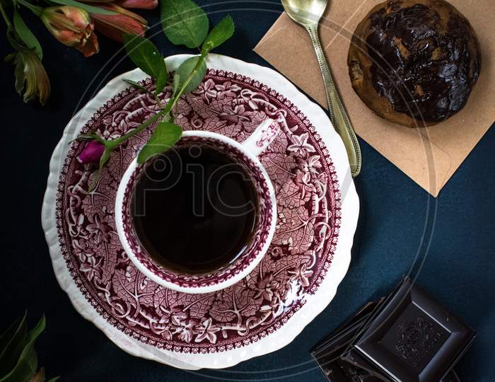 chocolate cake and coffee