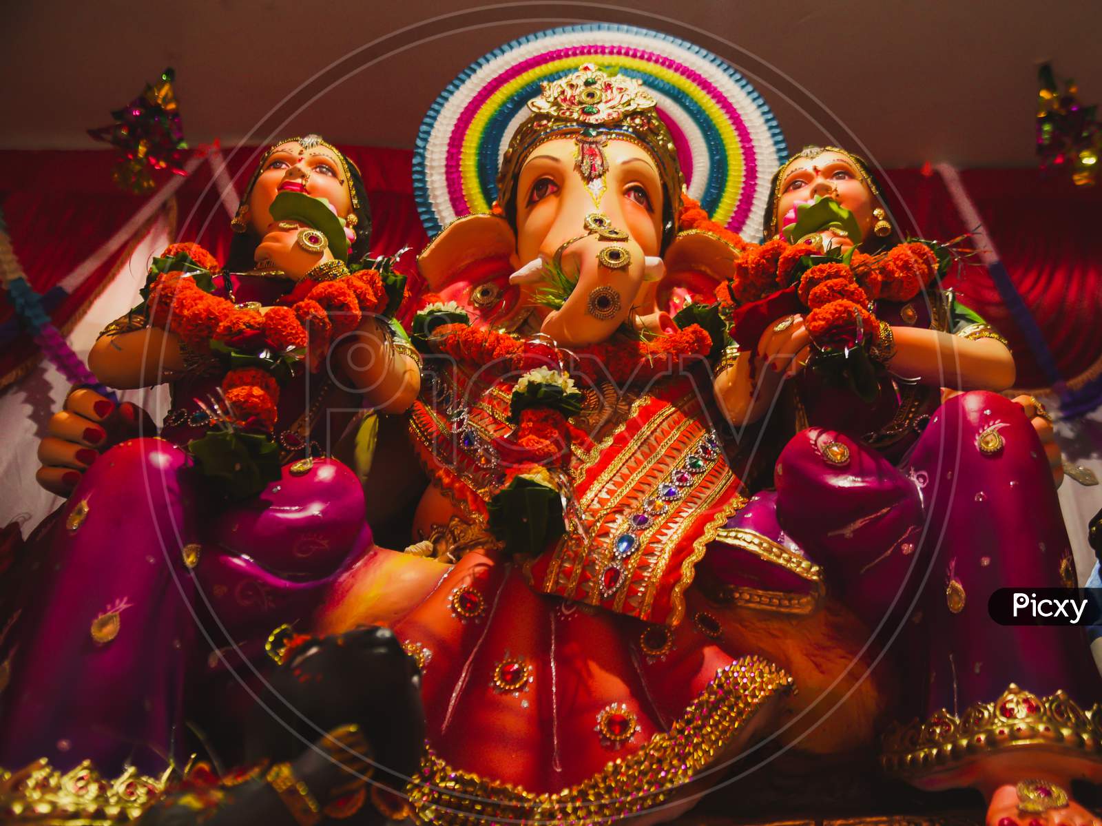 Colorful idol of lord ganesh in a temple