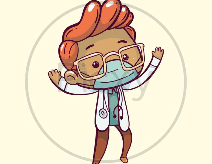 Cartoon Doctor with mask in Corona