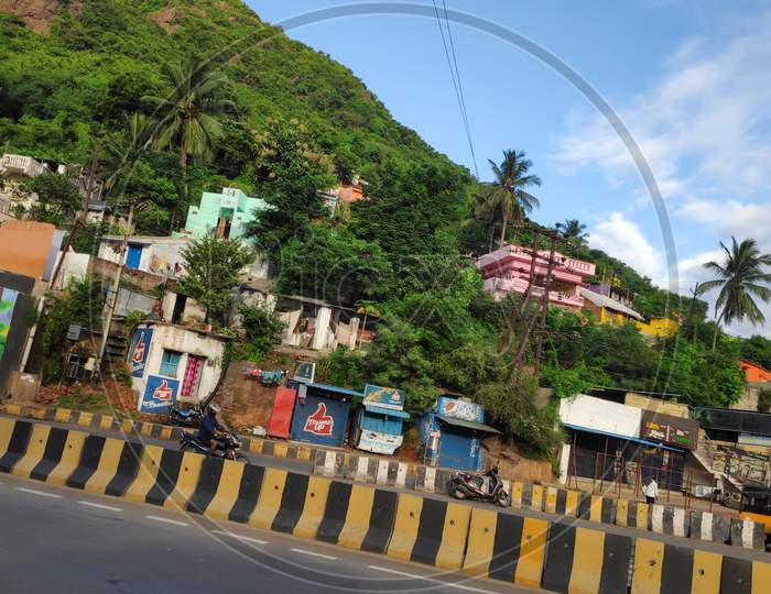 Small houses on hill at Visakhapatnam with green coverage