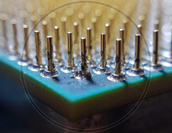 Close Up Of Computer Cpu Processor Chip On Circuit Board ,Motherboard Background