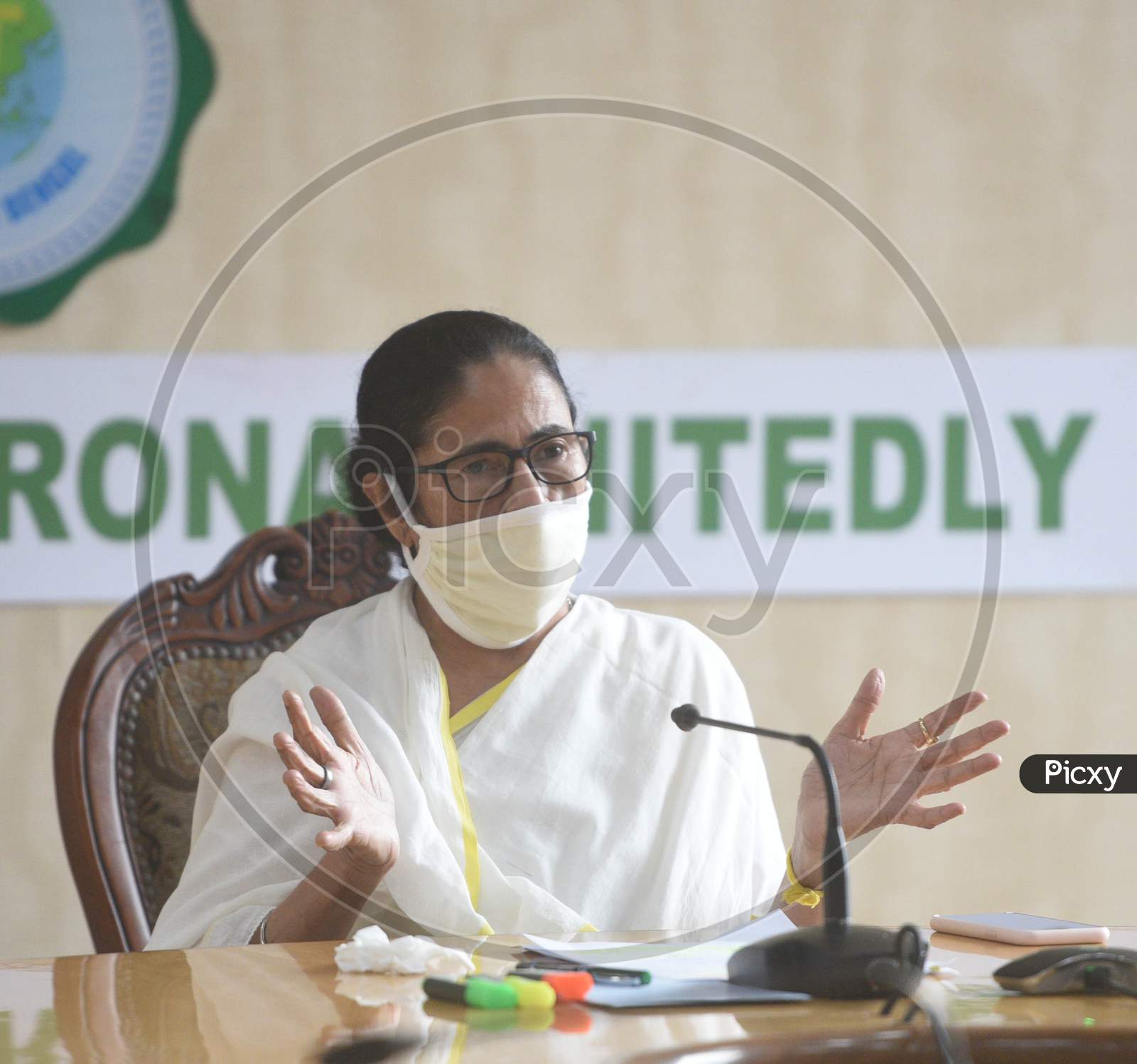 West Bengal Chief Minister Mamata Banerjee addresses a press conference at Nabanna Bhavan ( Chief Secretariat office ) at Howrah, West Bengal. on Monday 17 august 2020