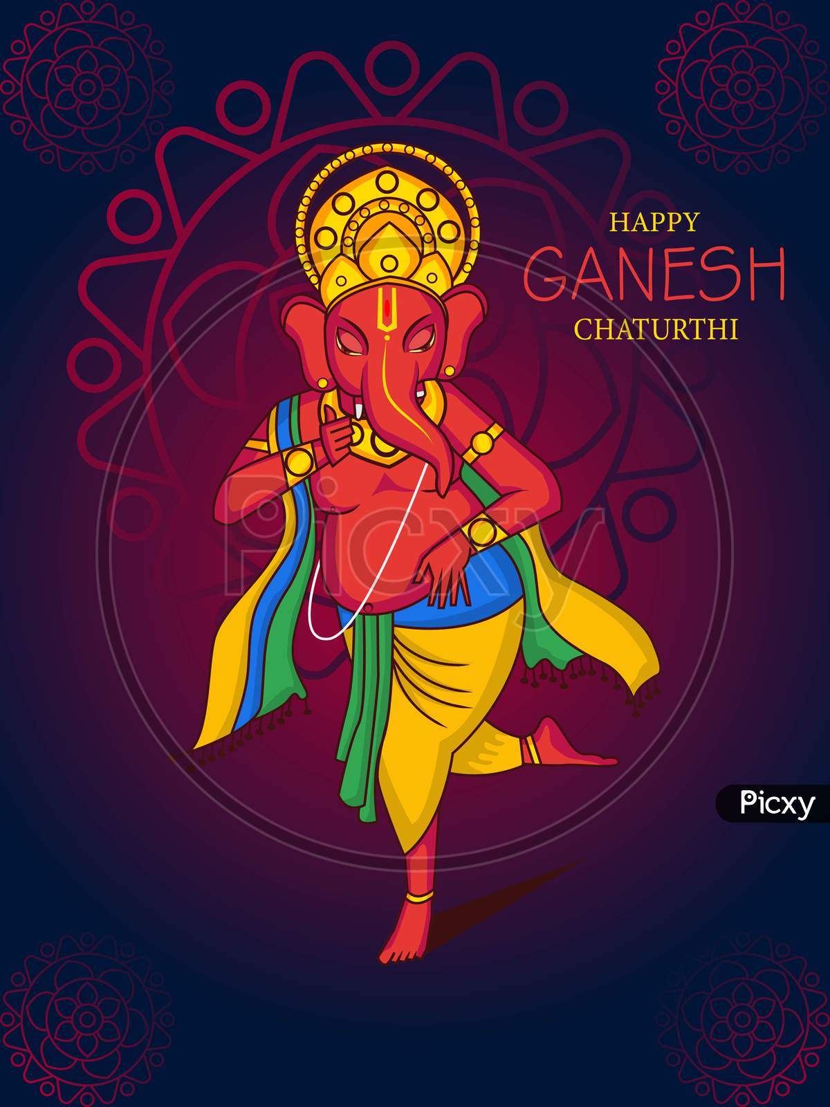 Happy Ganesh Chaturthi illustration.Dancing lord Ganesha vector.