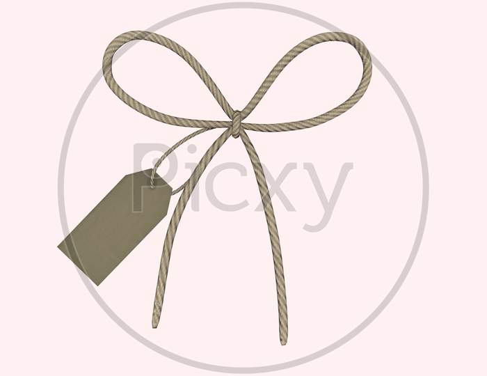 3D Render Price Tag With Rope Twine String Tied On Pink Background