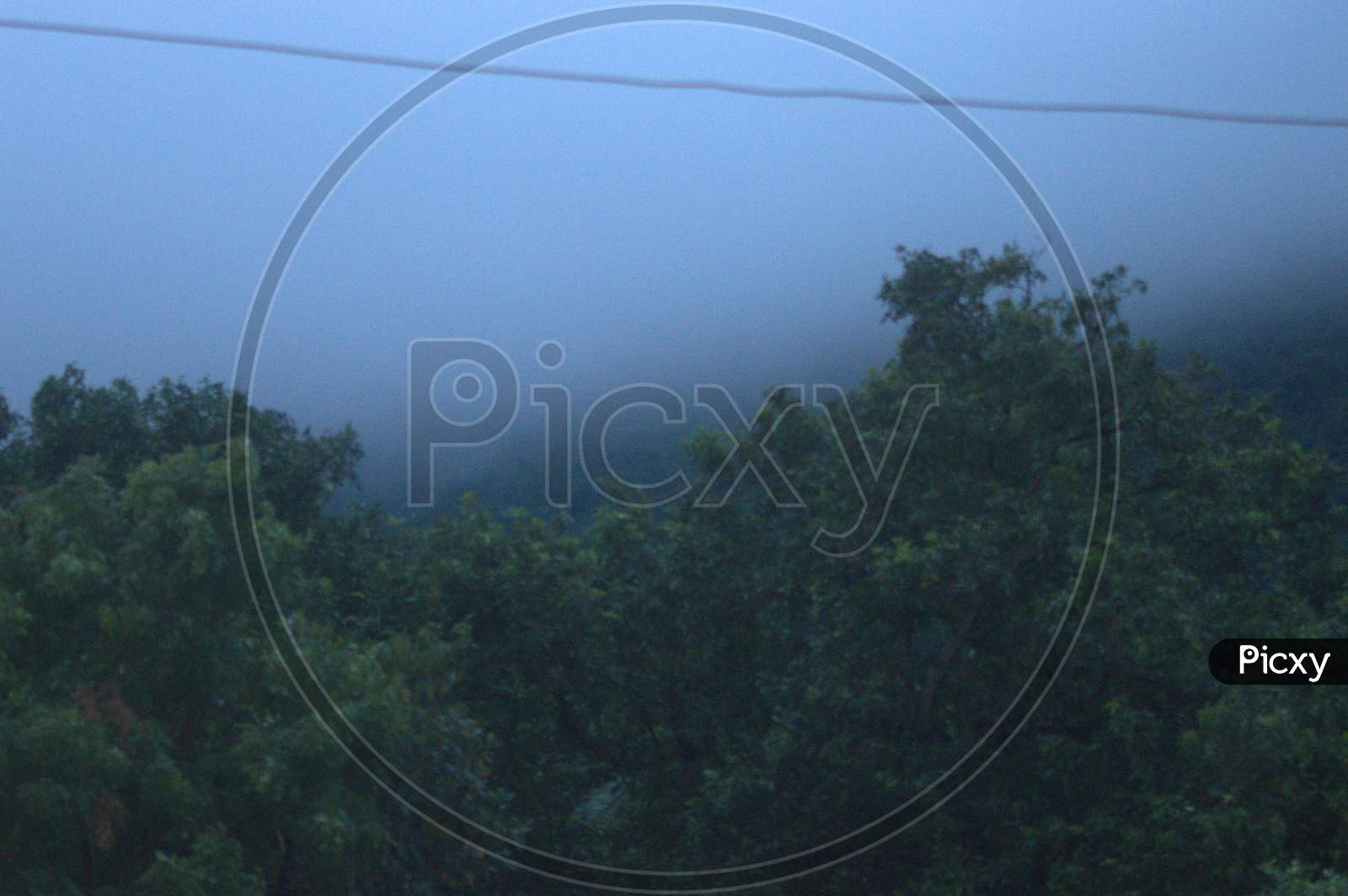 A cloudy foggy mountain view