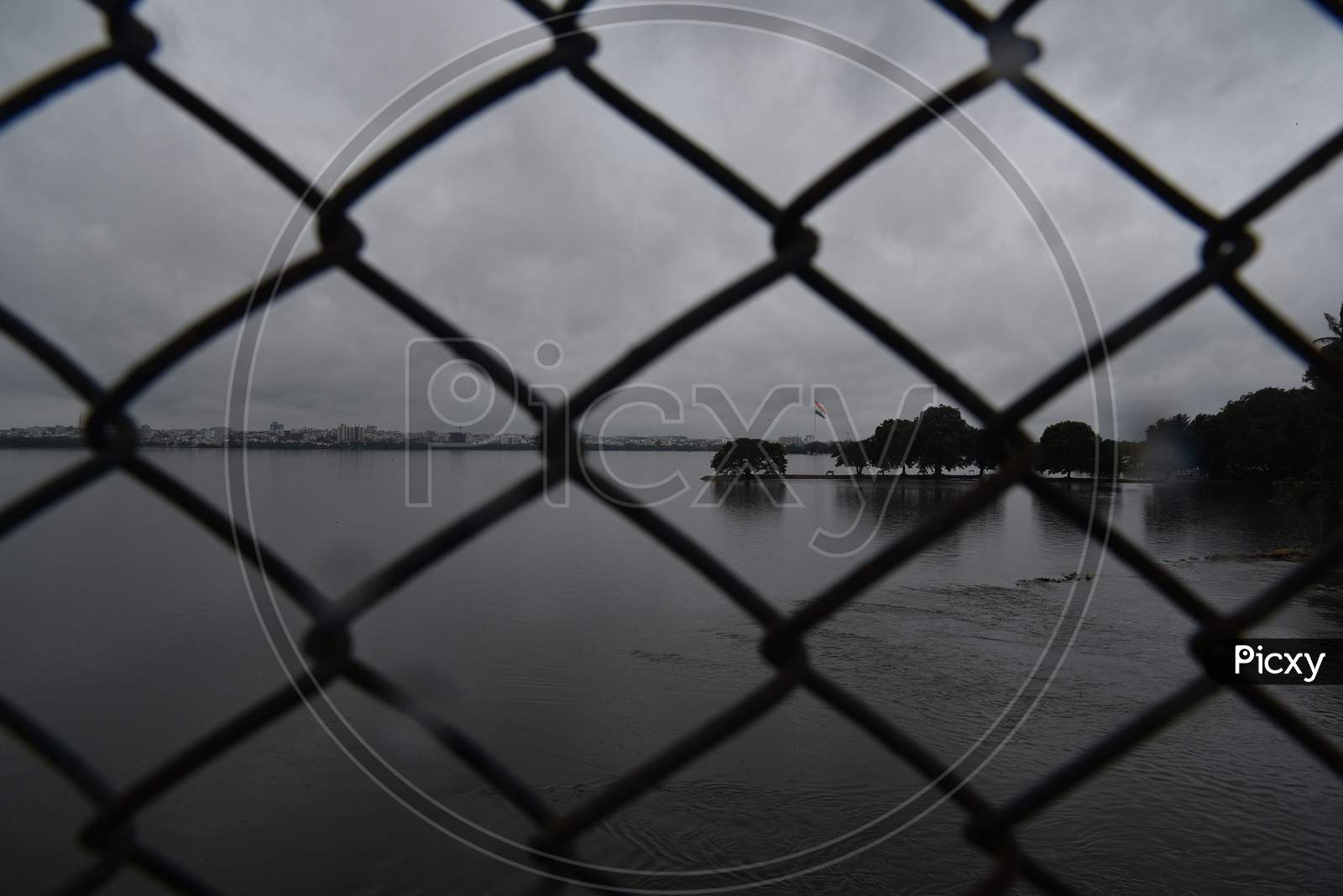 Due to incessant rains from the past one week in Hyderabad, Hussain Sagar lake reaches to its full capacity, 514metres, Tank Bund, Hyderabad, August 16, 2020
