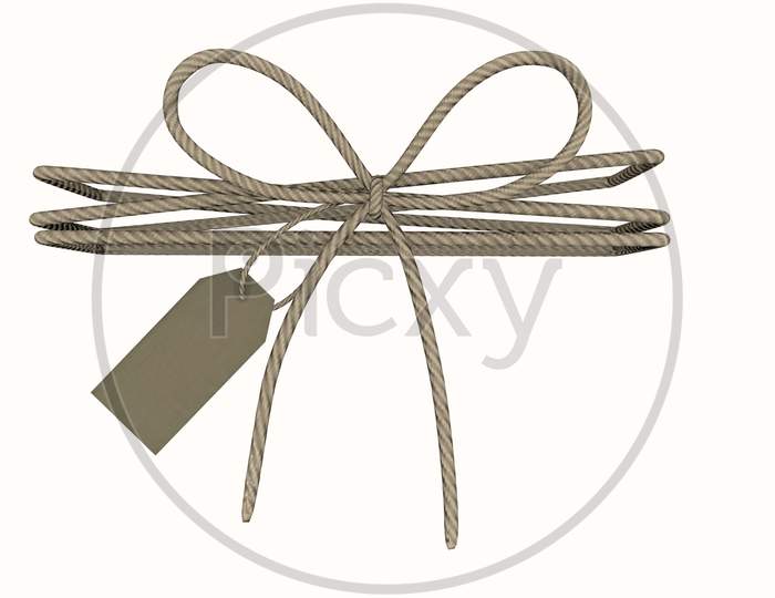 3D Render Price Tag With Rope Twine String Tied On White Background
