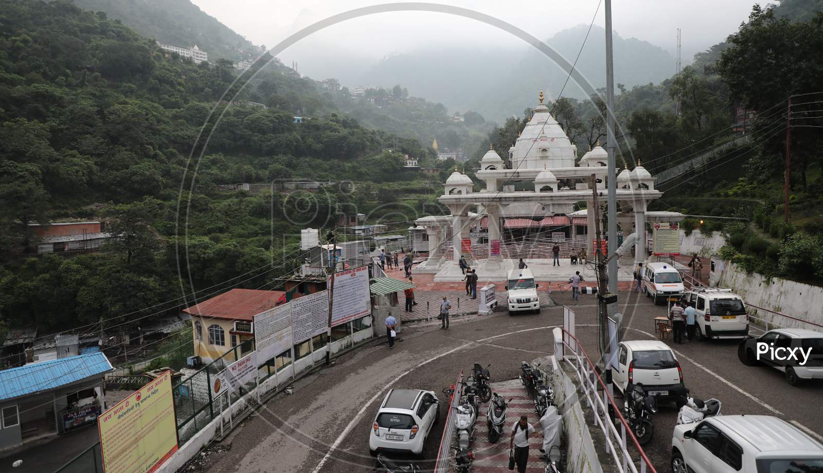 A view of Vaishno Devi Darshani deodi temple after authorities allowed re-opening of religious places in J&K, amid the ongoing COVID-19 pandemic, at Katra in Reasi district,on August 16 2020,