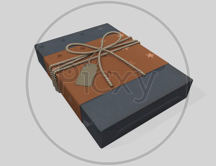 3D Rendering Christmas And New Year'S Day,Gift Box With Ribbon On Blue Background