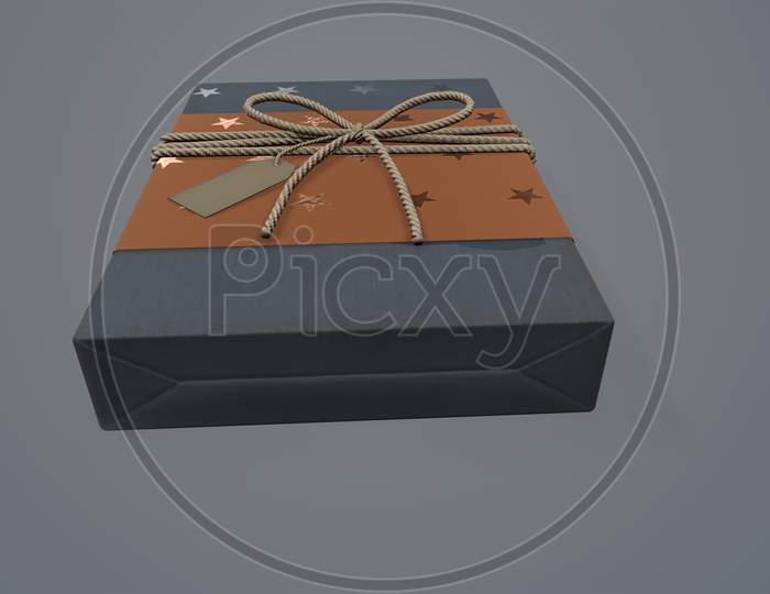 3D Rendering Christmas And New Year'S Day,Gift Box With Ribbon On Blue Background