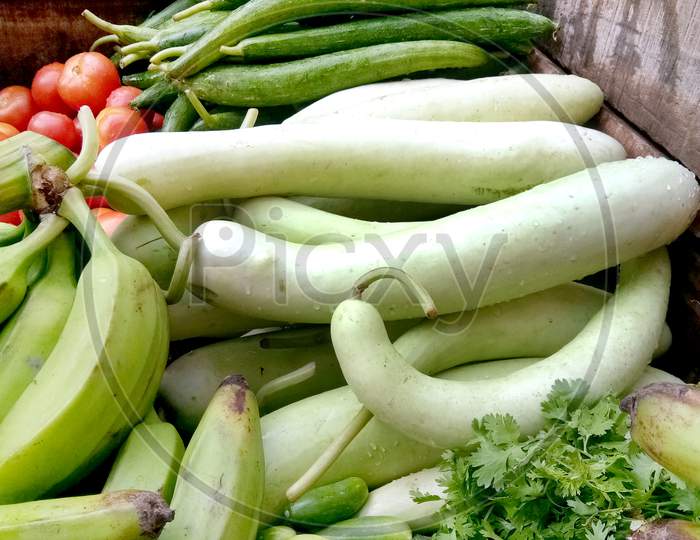Selling Fresh And Green Vegetables At Local Market At Lucknow, India