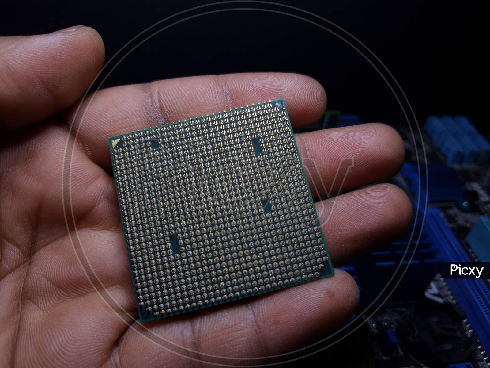 Close Up Of Computer Cpu Processor Chip On Circuit Board ,Motherboard Background