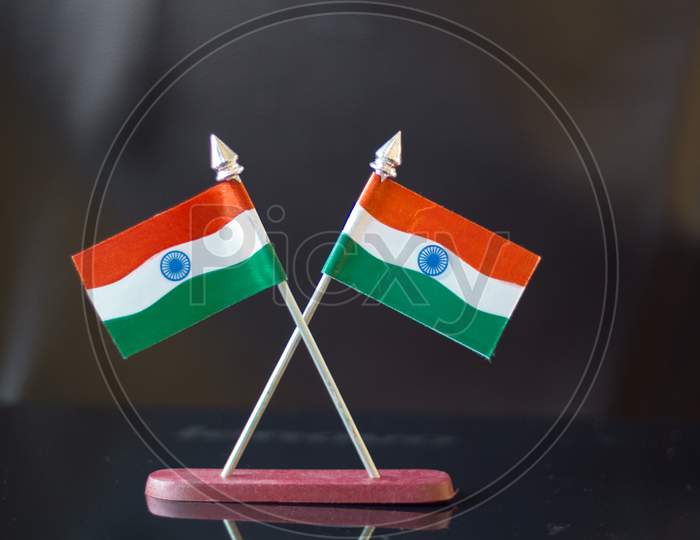 Indian National Flags on a Working desk at Mysore/Karnataka/India.