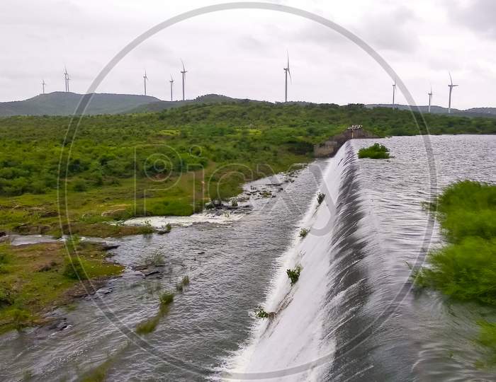 Amazing view of itariya Dam of gravity overflow on River ghelo at itariya, botad,bhavnagar, Gujarat, India, 17 Aug 2020.