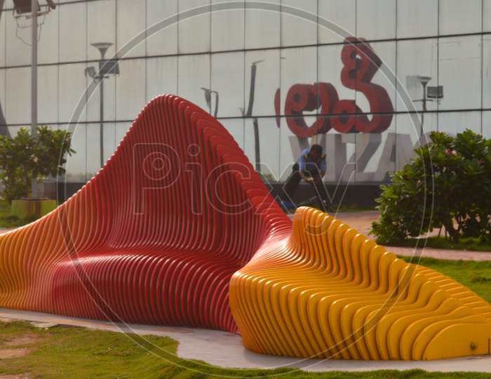 A bench design outside aircraft museum at Vizag in India