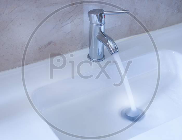 Tap with running water, washing hand