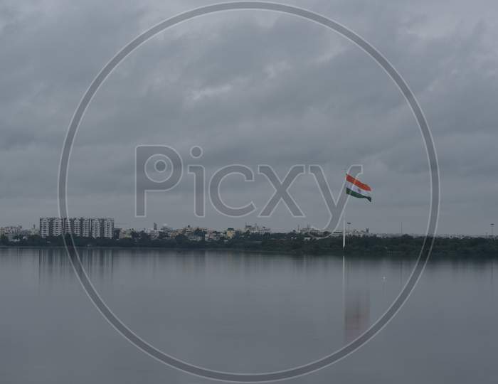 Due to incessant rains from the past one week in Hyderabad, Hussain Sagar lake reaches to its full capacity, 514metres, Tank Bund, Hyderabad, August 16, 2020