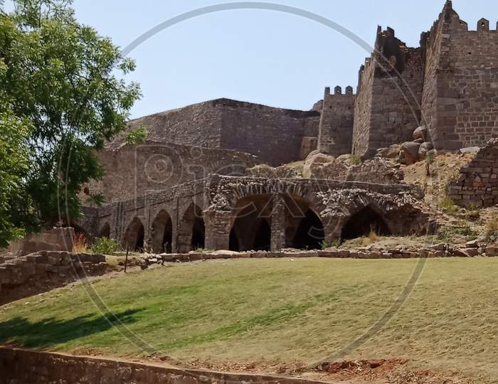 Golconda fort building in front view  hyderabad