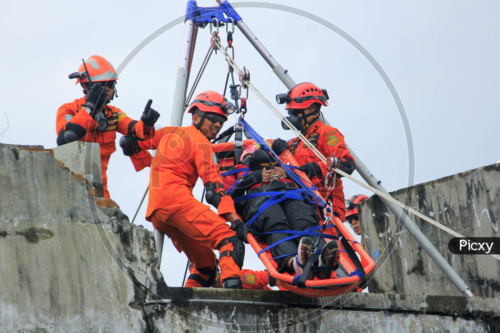 Action National Search and Rescue Agency Basarnas in simulation of earthquake
