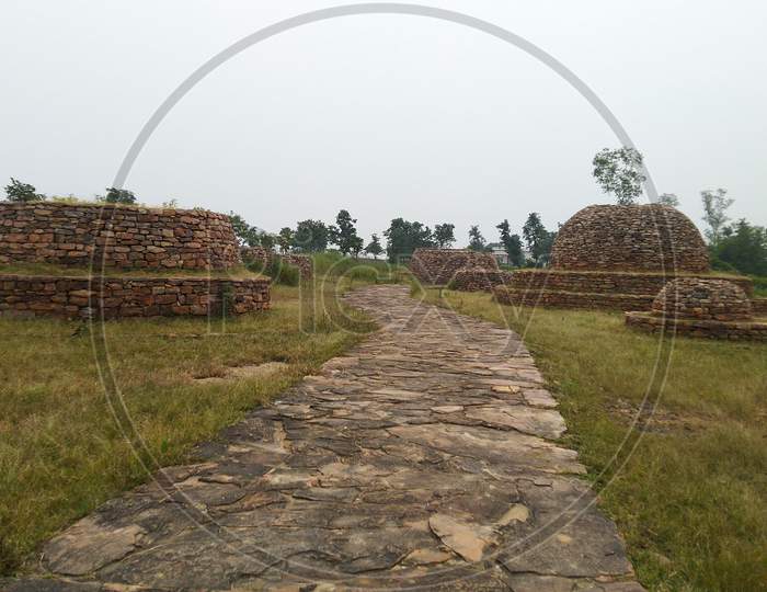 A path and stupas