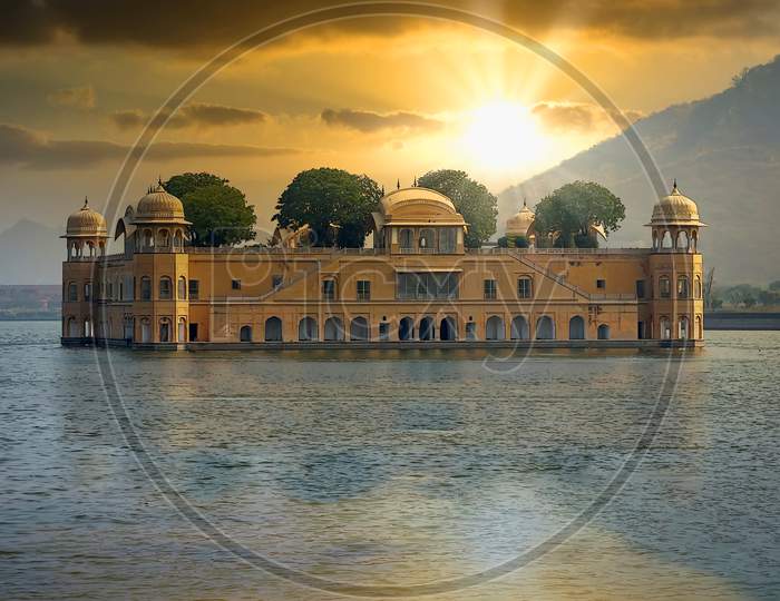 Sunrise / Sunset at Jal Mahal a palace in the middle of the Man Sagar Lake in Jaipur city, the capital of the state of Rajasthan, India.