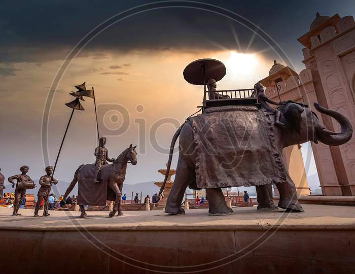 Traditional Bronze sculptures at Jaipur city lake in India’s Rajasthan state.