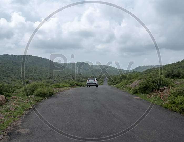 dausa, Rajasthan, India - aghust 15, 2020 driving on beautiful road in rajasthan.