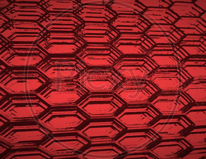 Hexagonal Shaped Pattern Background In Danger Red Color