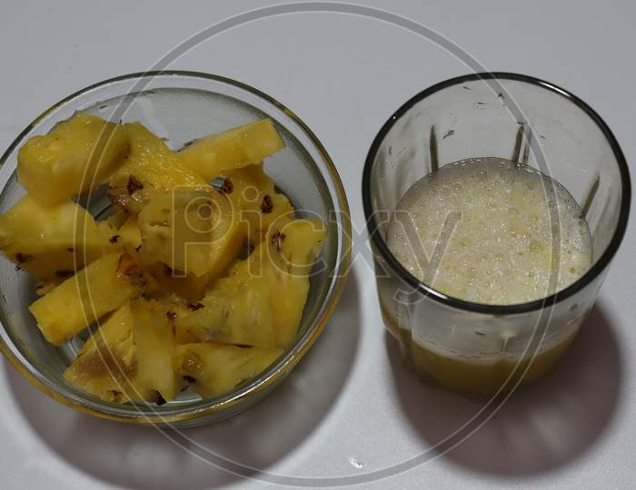 Fresh raw ripe fruit Pineapple slices isolated on white background