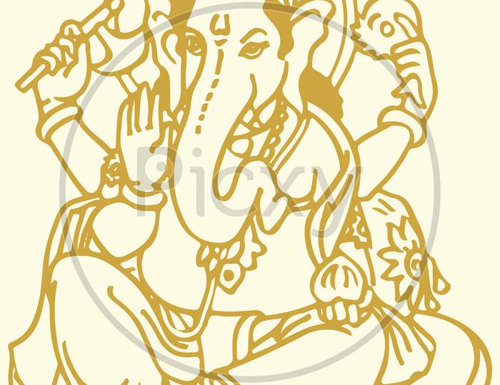 Drawing Or Sketch Of Hindu God, Lord Ganesha Vector Editable Outline Illustration