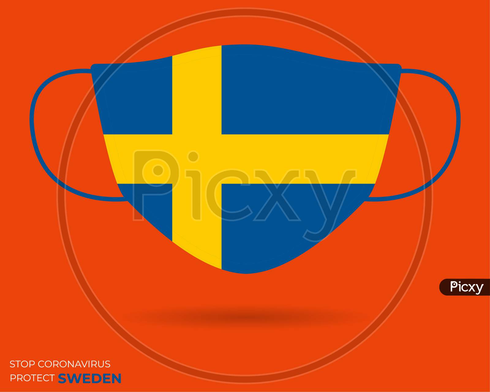 Coronavirus in SWEDEN. Graphic Vector of surgical mask with SWEDEN flag. (2019-nCoV or CoVid-19). Medical face mask as concept of coronavirus quarantine. Coronavirus outbreak. use for printing eps Fil