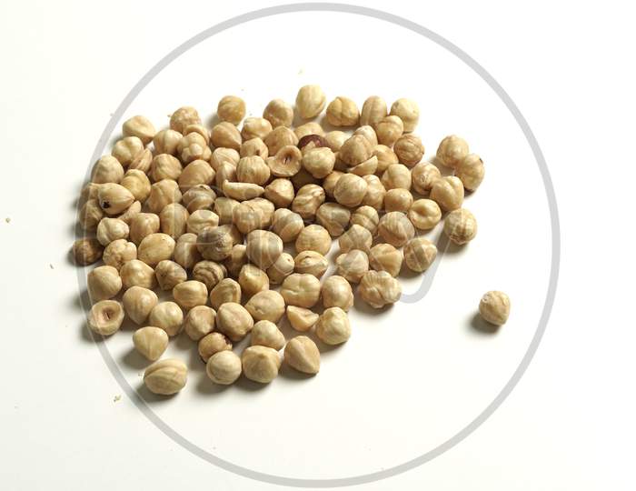 Chickpeas Together On A White Background With Copy Space