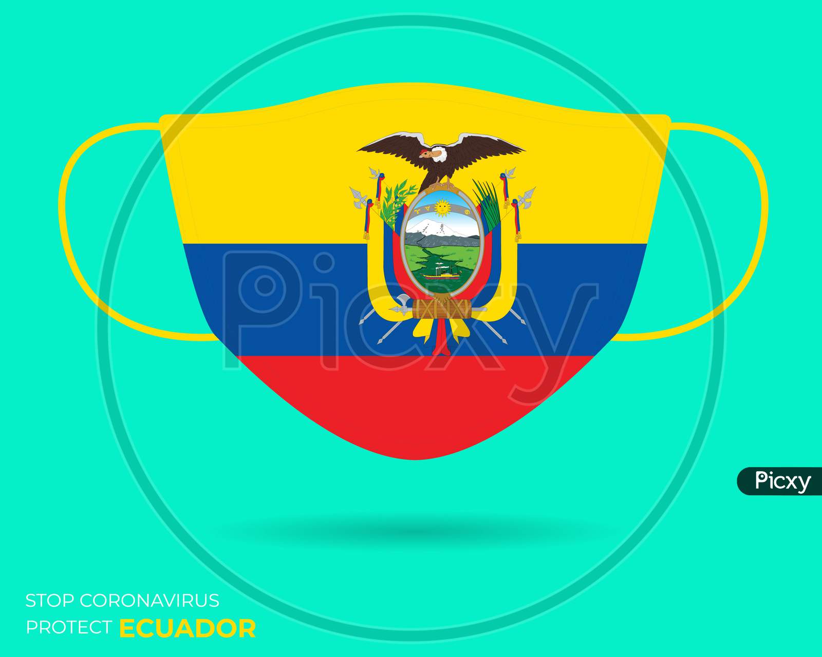 Coronavirus In Ecuador.Graphic Vector Of Surgical Mask With Ecuador Flag.(2019-Ncov Or Covid-19).Medical Face Mask As Concept Of Coronavirus Quarantine. Coronavirus Outbreak. Use For Printing Eps File